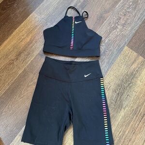 Nike Dri-Fit Sports Bra and biker shorts set with Rainbow Stripes